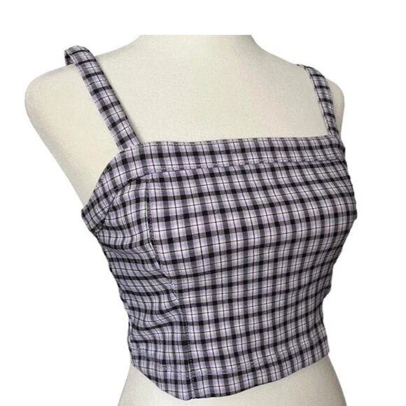Hollister Plaid Crop Top Size L Advanced Stretch Purple & Black Checkered top - Picture 1 of 6